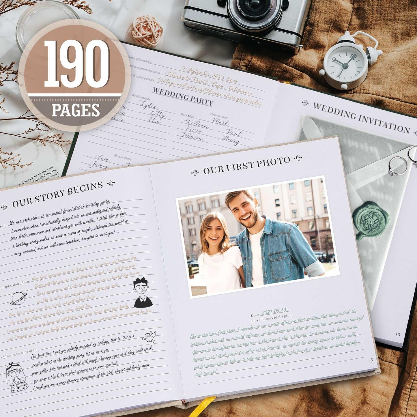 Lanpn Wedding Anniversary Journal Notebook - Linen First Year to 70th Anniversary Scrapbook Memory Book for Couples - Newlywed Marriage Journal Wedding Anniversary Book Gifts (Beige, 190 Pages)