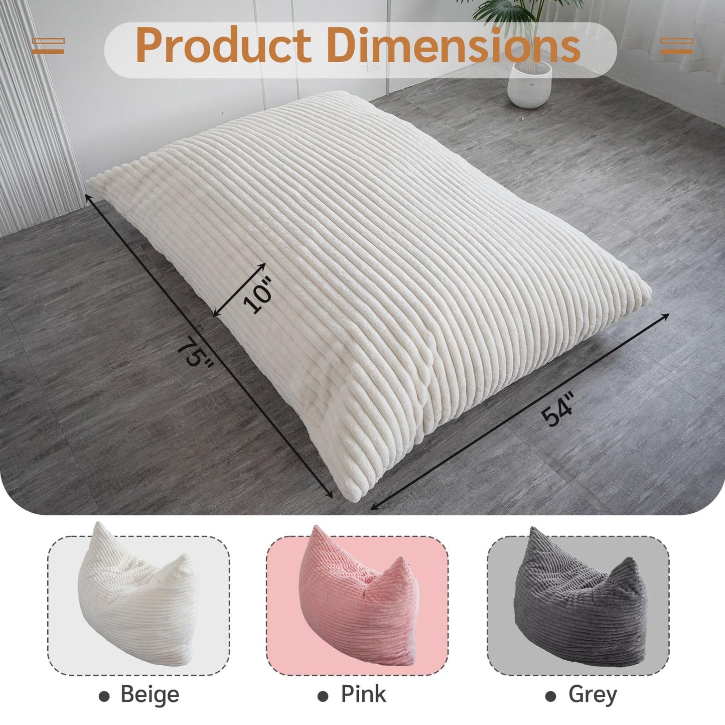 BYBYME 3 in 1 Bean Bag Chairs, Bean Bag Bed for Adults High-Density Foam Filling, Convertible Sofa Bed Faux Fur, Giant Bean Bag Chairs for Adults