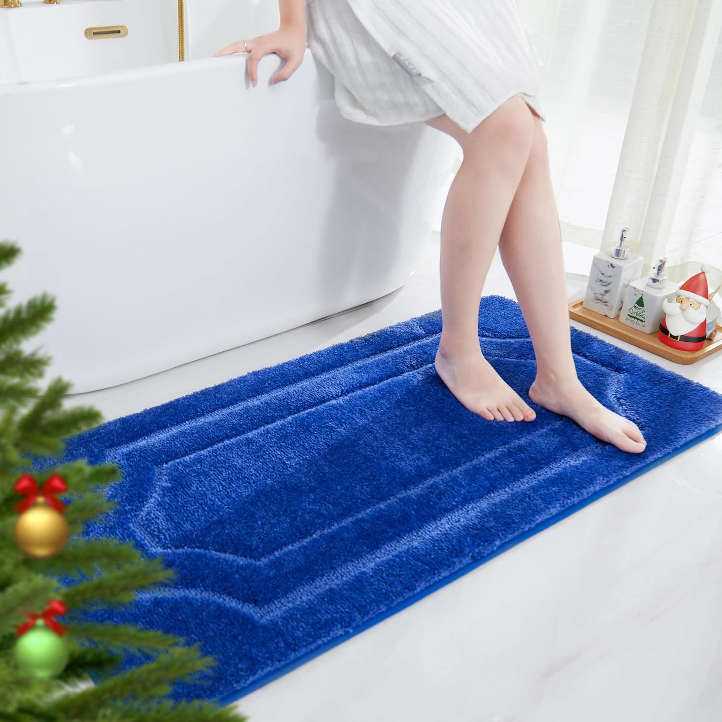 BEQHAUSE-Bathroom-Rugs-Non-Slip-Soft-Bath Mats for Bathroom Floor Absorbent Shower Mat Machine Washable Quick Dry Bath Mat for Shower, and Tub 24"x48",Navy Blue