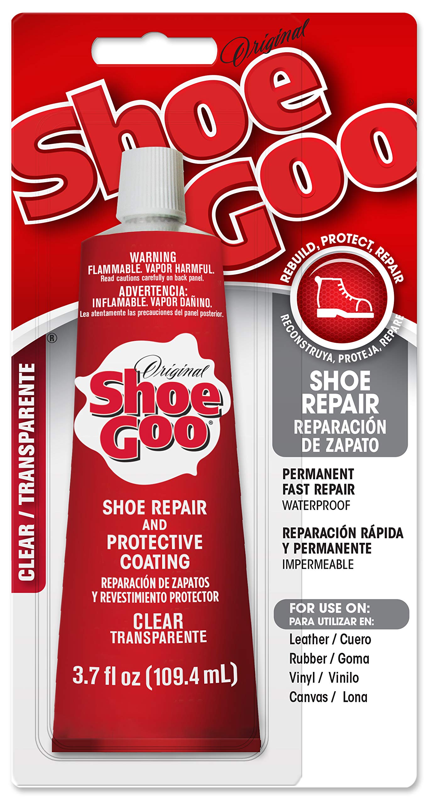 Shoe Goo Repair Adhesive for Fixing Worn Shoes or Boots, Clear, 3.7 Ounce (109.4mL), 10 Snip Tip Applicator Tips and Pixiss Spreader Tools Set