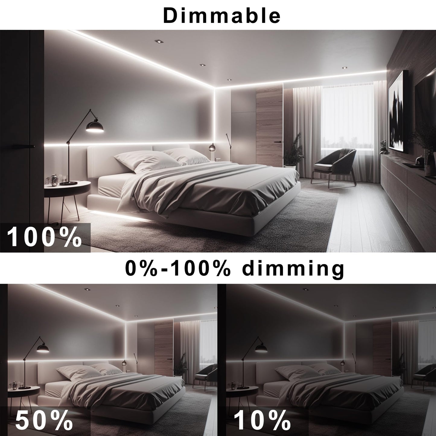 AXMOTUT 32.8ft COB LED Strip Lights 4000K Dimmable, High CRI 93+ with Power Adapter, Flexible Light Strips for Bedroom, Room, Kitchen, Mirror （Remote Control not Included）