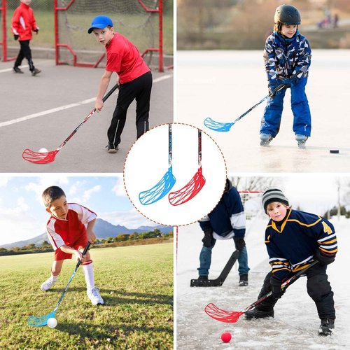Leyndo 6 Pcs Floorball Sticks 33.5 Inch Round Alloy Shaft Floorball Hockey Stick, Red and Blue, Right Handed