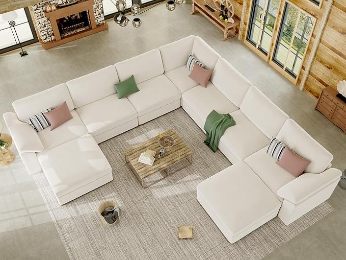 EASE MOOSE Oversized Sectional Modular Sofa，Comfty U Shape Sectional FSC Certified Modern Deep Seat Couch, Modular Cloud Couch