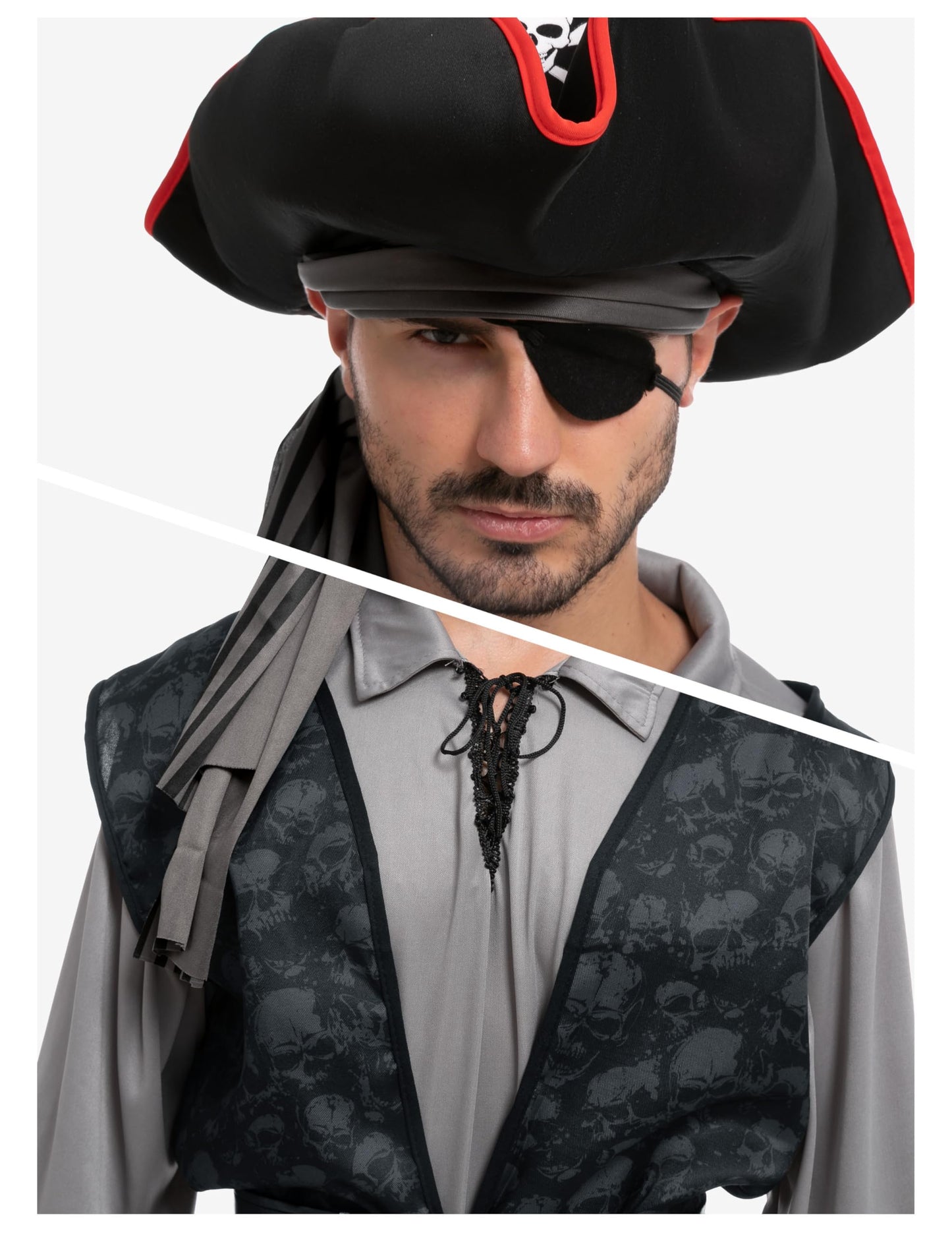 Spooktacular Creations Men Pirate Costume, Adult Grey Pirate Shirt Vest Viking Pants Hat Accessories Set for Halloween Themed Trick or Treating Cosplay Parties (X-Large)