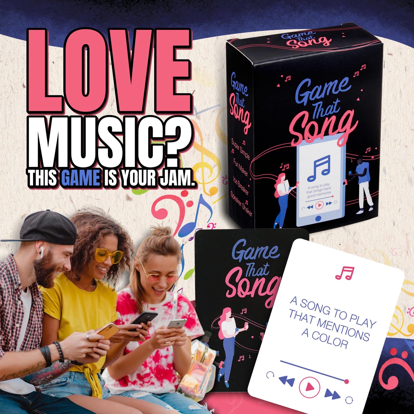 Game That Song - Fun Music Card Game for Adults and Teens - Compete to Play The Best Song- Makes A Great Gift for Music Lovers, Game Night, Galentines Gift, Karaoke or Singing