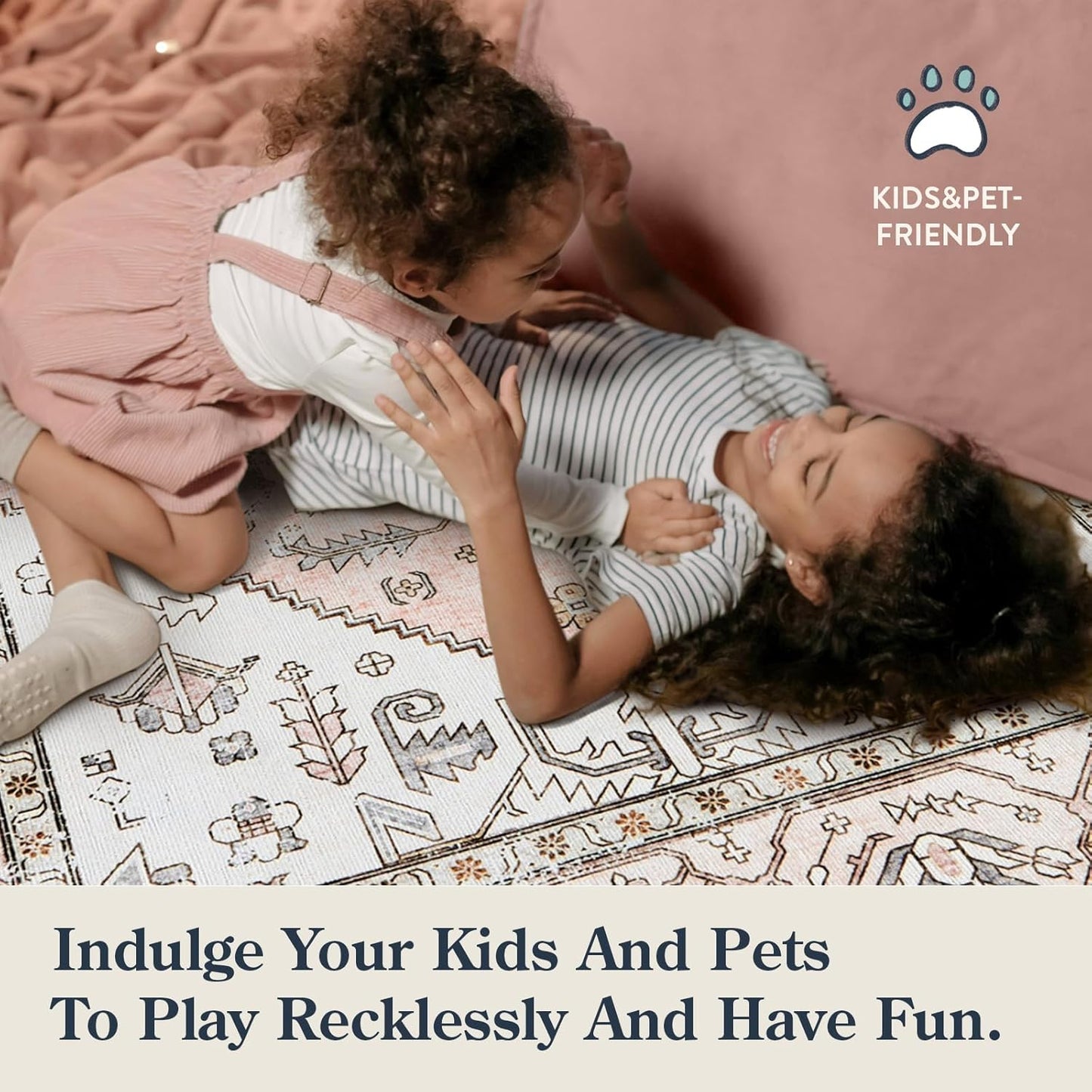 Lahome Boho Washable Non-Slip Pink Rug - Ultra-Thin Non-Shedding Bedroom Bathroom Carpet Runner for Hallway Entryway (Pink, 2'x6')