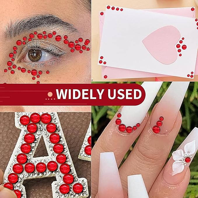 SARATA 3555PCS Rhinestone Stickers Red Gem Stickers Jewels for Crafts Face Gems Temporary Tattoos Acrylic Bling Stickers 3/4/5/6/8 MM Stick on Body Jewels Makeup Crystal Hair Nails for DIY Crafts