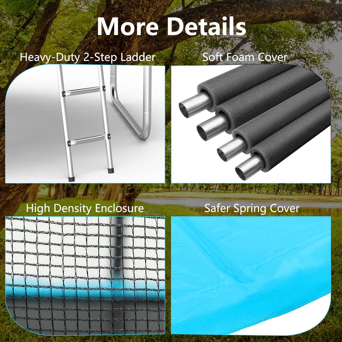 AOTOB 8 FT Trampoline Safety Enclosure Net Combo Bounce Jump for Kids Outdoor with Spring Pad Waterproof Jump Mat & Ladder (Azure)