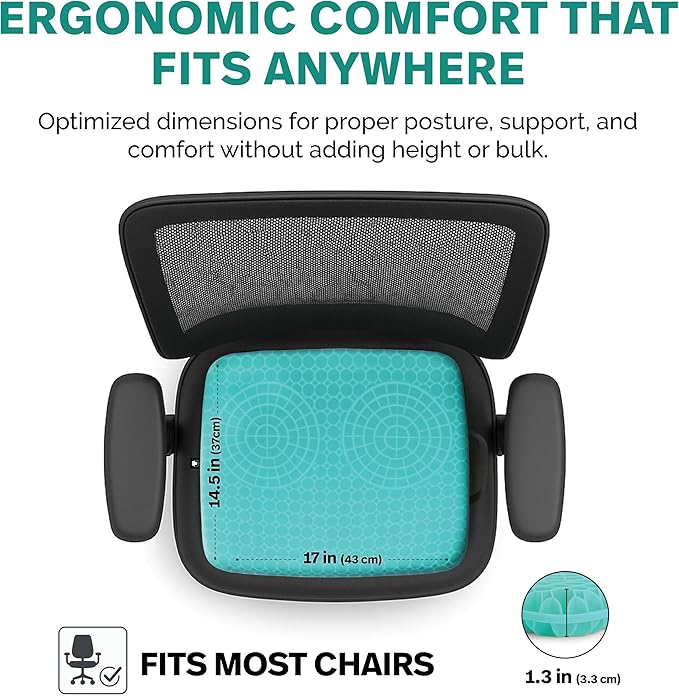 Gel Seat Cushion for Tailbone Support and Relief from Butt and Back Pain and Pressure - Cushions are Large Thick and Comfortable - Ideal for Office Chairs Driving Travel and Long Sitting