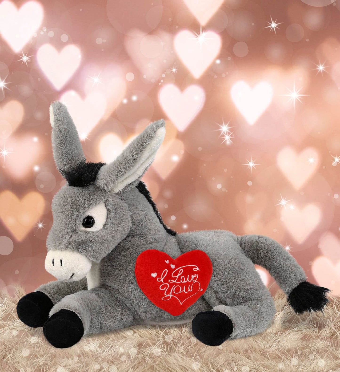 DolliBu I Love You Valentine Plush Super Soft Laying Donkey - Cute Stuffed Animal with Red Heart and Name Personalization Gift for Valentines Day, Birthday, Anniversary, Romantic Date - 9 Inches