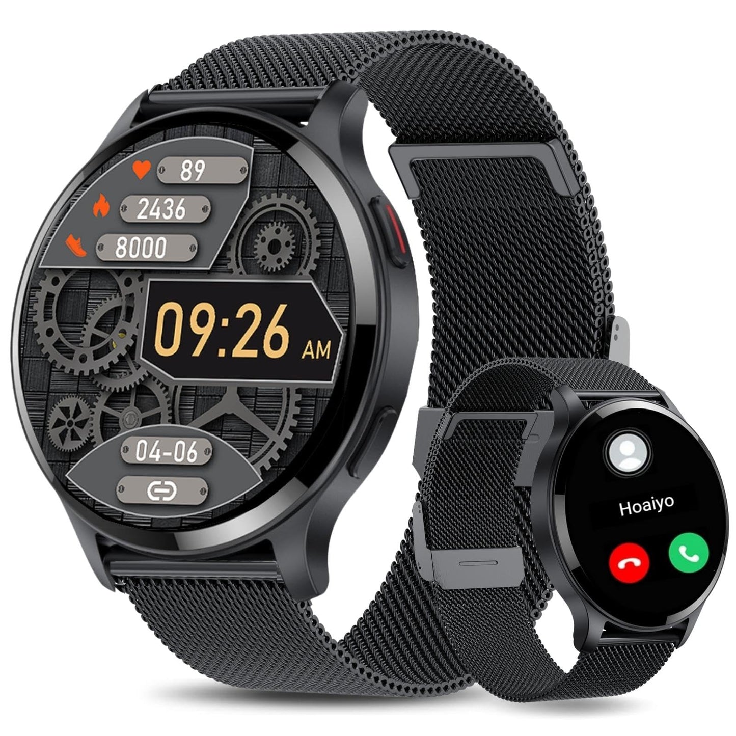 Hoaiyo Smart Watches For Women Men (Call Receive/Dial), 1.5 Smartwatch With Call/Text/Heart Rate/Sleep/Calories Counter Game, Ip