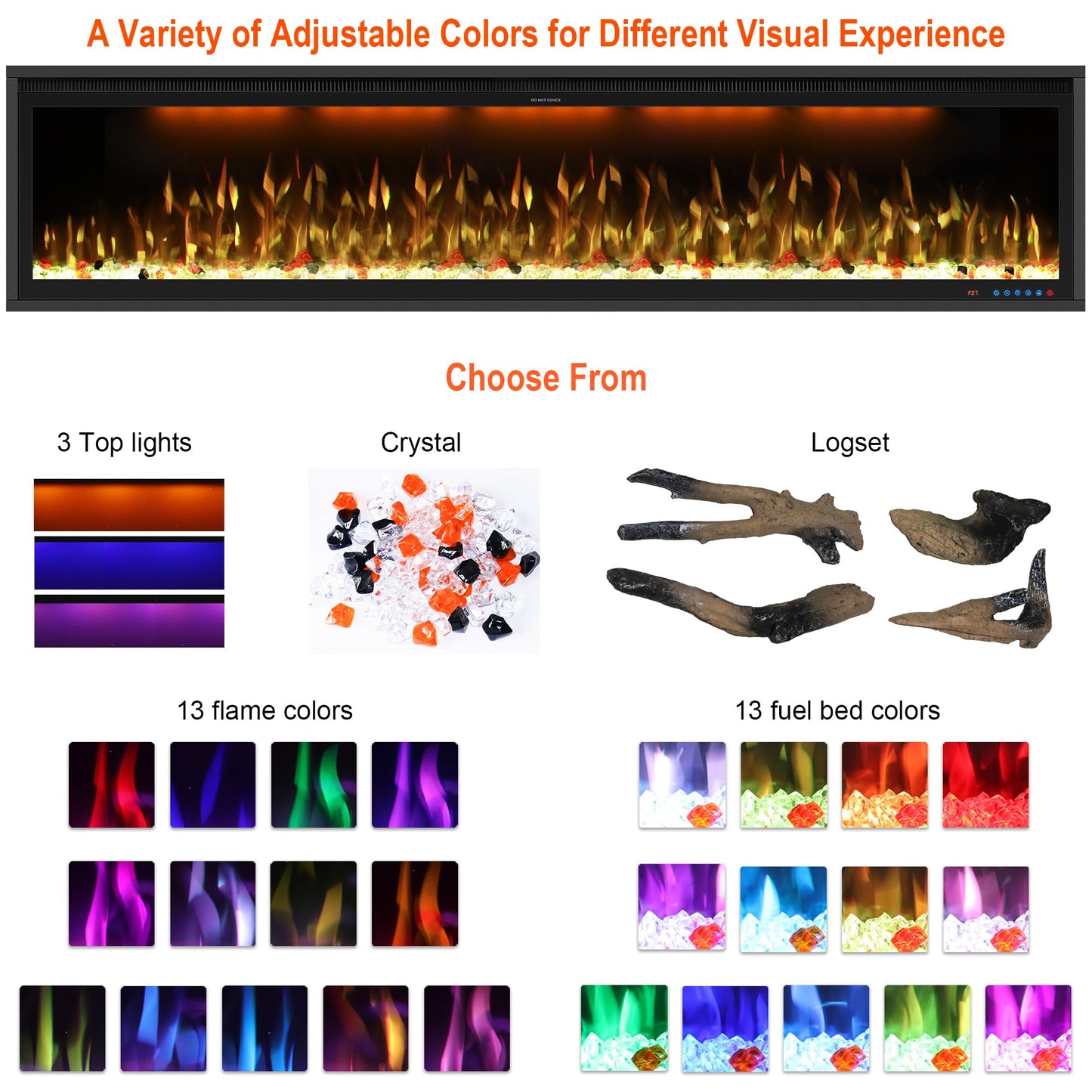 60" Smart Electric Fireplace Inserts, Slim Fireplace with APP & Alexa Control, Remote & Touch Panel, Adjustable Flame Colors & Fuel Bed Colors, Timer & Overheat Protection, 750W/1500W, Black