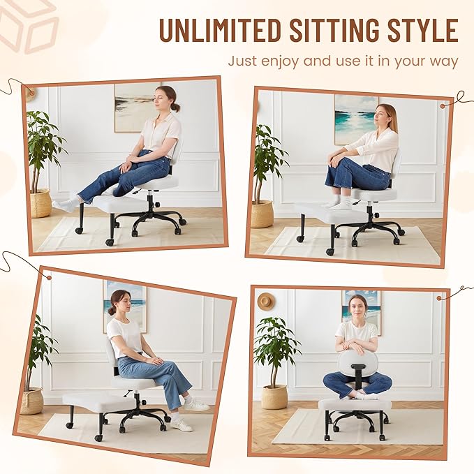 Homall Ergonomic Cross Legged Office Desk Chair with Wheels, 360° Swivel and Adjustable Height for Meditation and ADHD,Criss Cross Kneeling Chair with Lumbar Support (Leather, White)