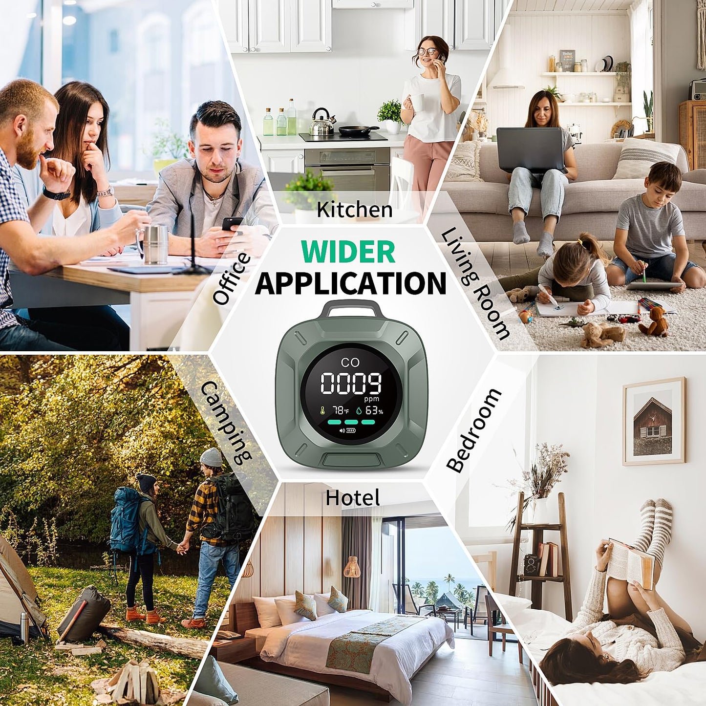 Carbon Monoxide Detectors, 3-in-1 CO Detector Portable Carbon Monoxide Detector with Magnetic Suction, Travel Carbon Monoxide Detector with Temp and humi Sensor, Rechargeable Battery for 480H Standby