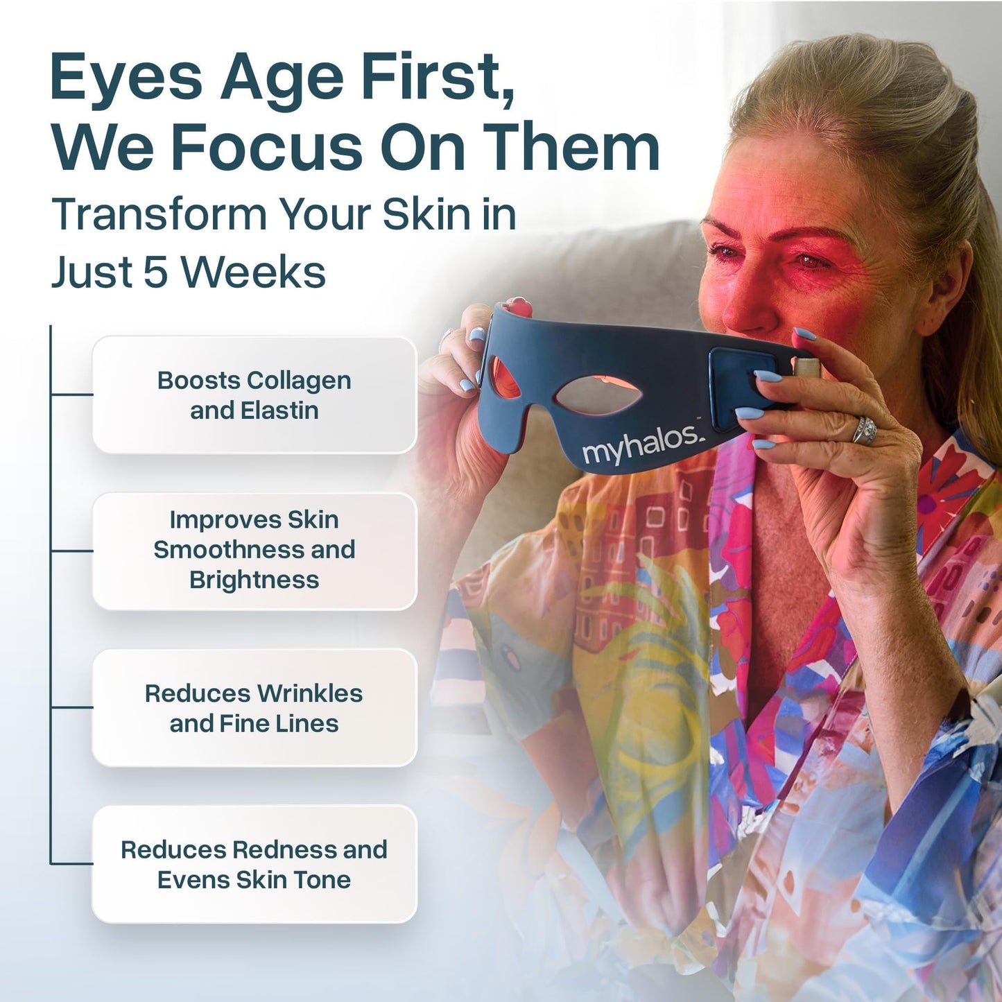 MyHalos Under Eye Red Light Therapy Mask -Advanced Light Mask & LED Eye Mask for Wrinkles, Dark Circles & Crows Feet - Red Light