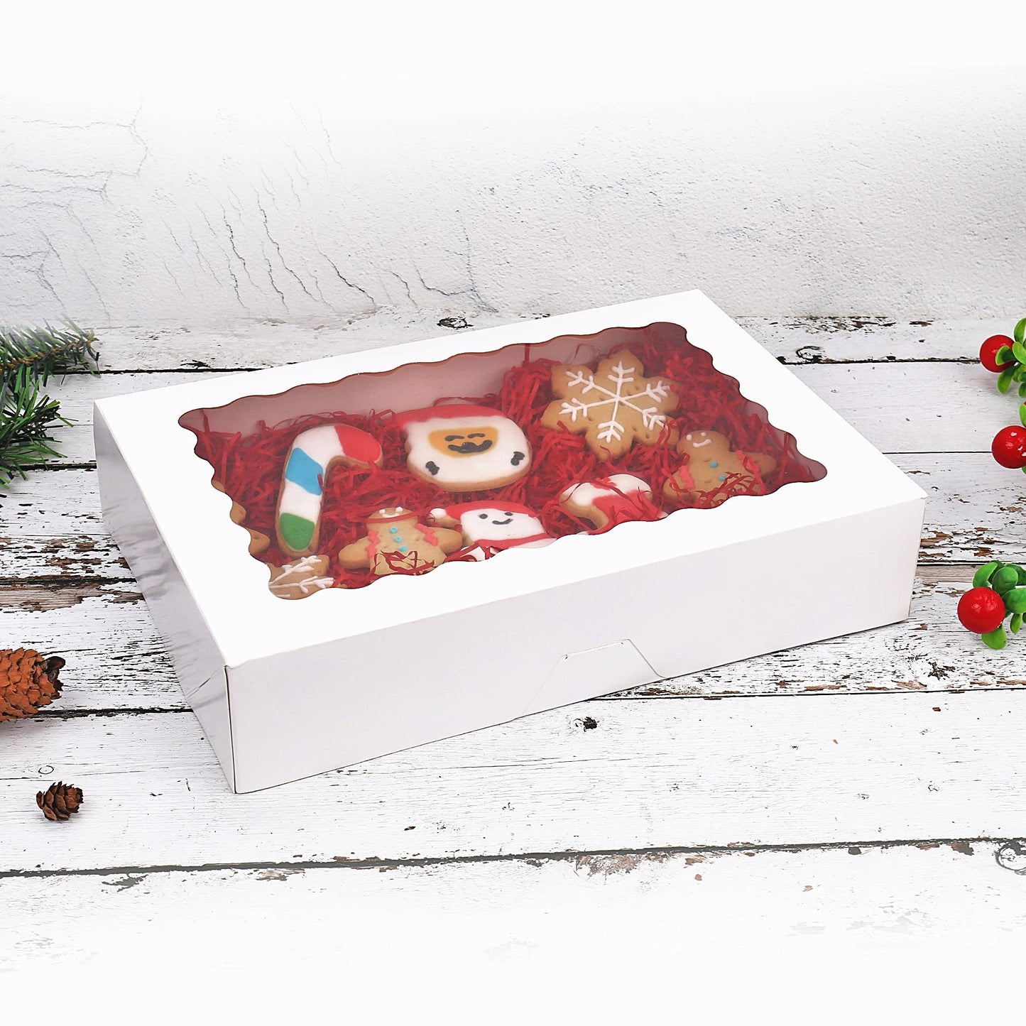 Tcoivs 30-Pack Bakery Boxes with Window, 12" x 8" x 2.5", Cookie Boxes, Auto-Popup Treat Boxes for Pies, Muffins, Donuts and Pastries (White)
