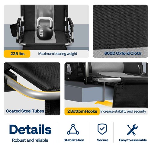 VIVOHOME Stadium Seats with Back Support and Cushion, 2 Pack Portable Bleacher Chairs with Cup Holder, Storage Bags and Shoulder Strap, Black and Gray
