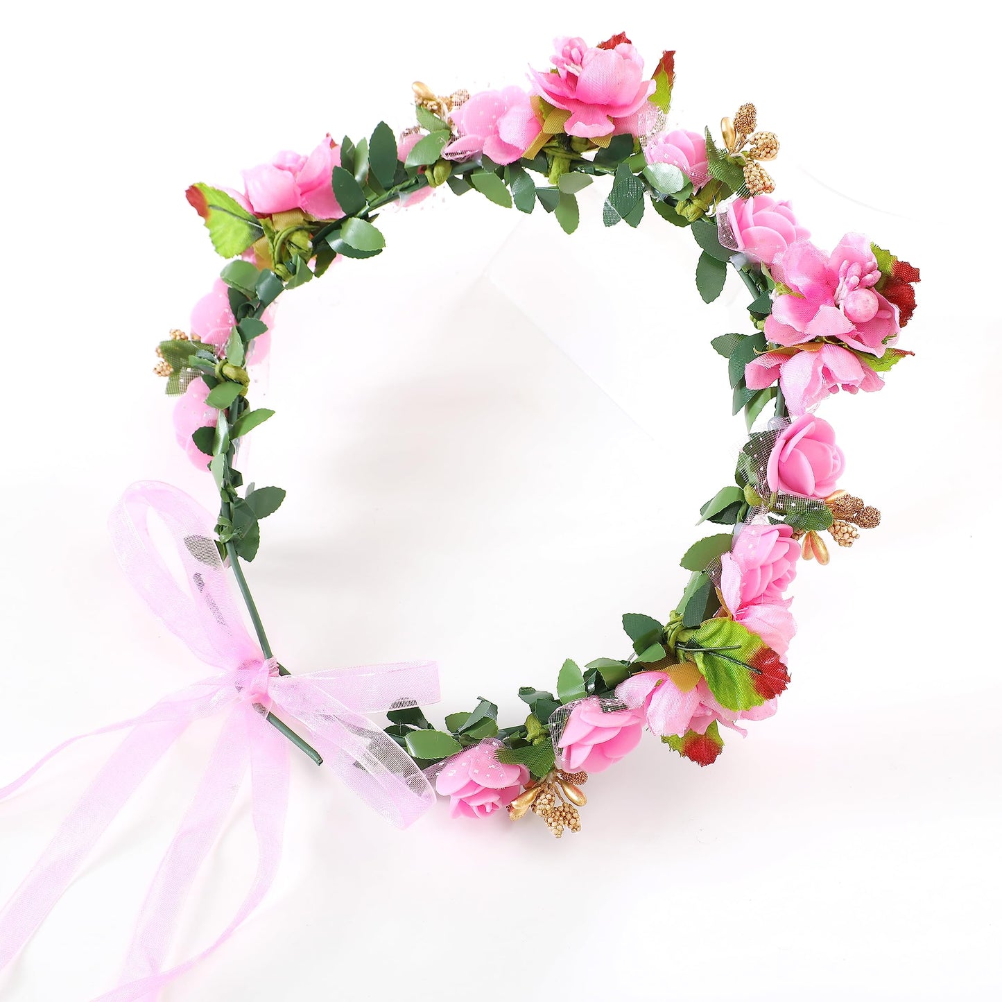 Gmmidea Women Girls Boho Flower Crown Adjustable Sunflower Floral Headband Wedding Bridal Headpiece Pink-1