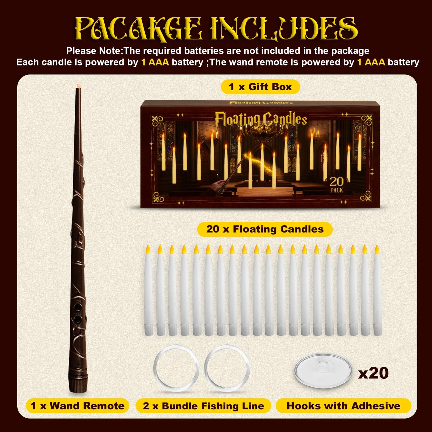 Halloween Decorations - Floating Candles with Wand - 20 Pcs Magic Hanging Flameless Floating LED Candles with Wand Remote - Decor for Indoor Outdoor Home Room Theme Party Birthday Gift