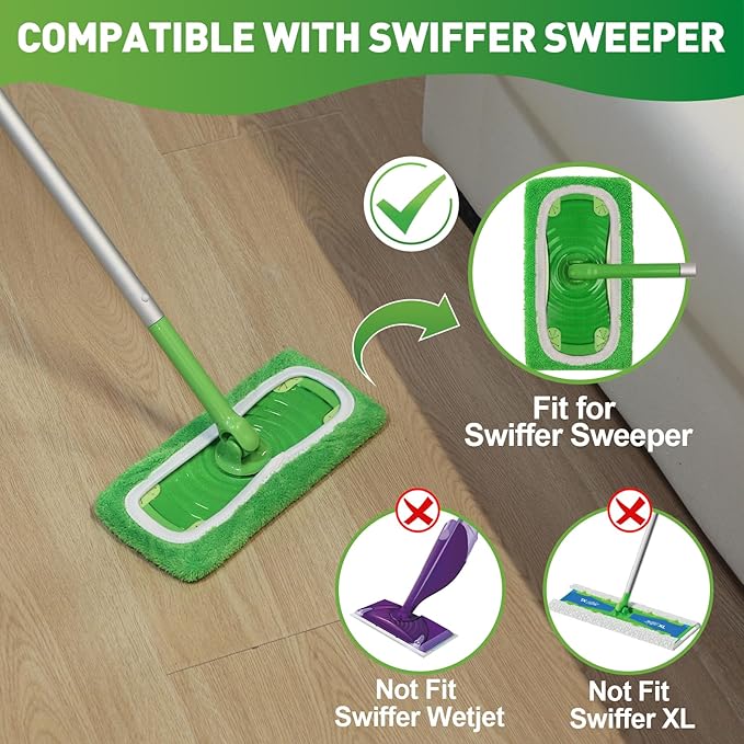 8 Pack Reusable Microfiber Mop Pads Compatible with Swiffer Sweeper, Machine Washable Microfiber Pads Refill for Wet & Dry Floor Cleaning, Mopping Pad Refills Fits Hardwood, Marble, Tile & Laminate