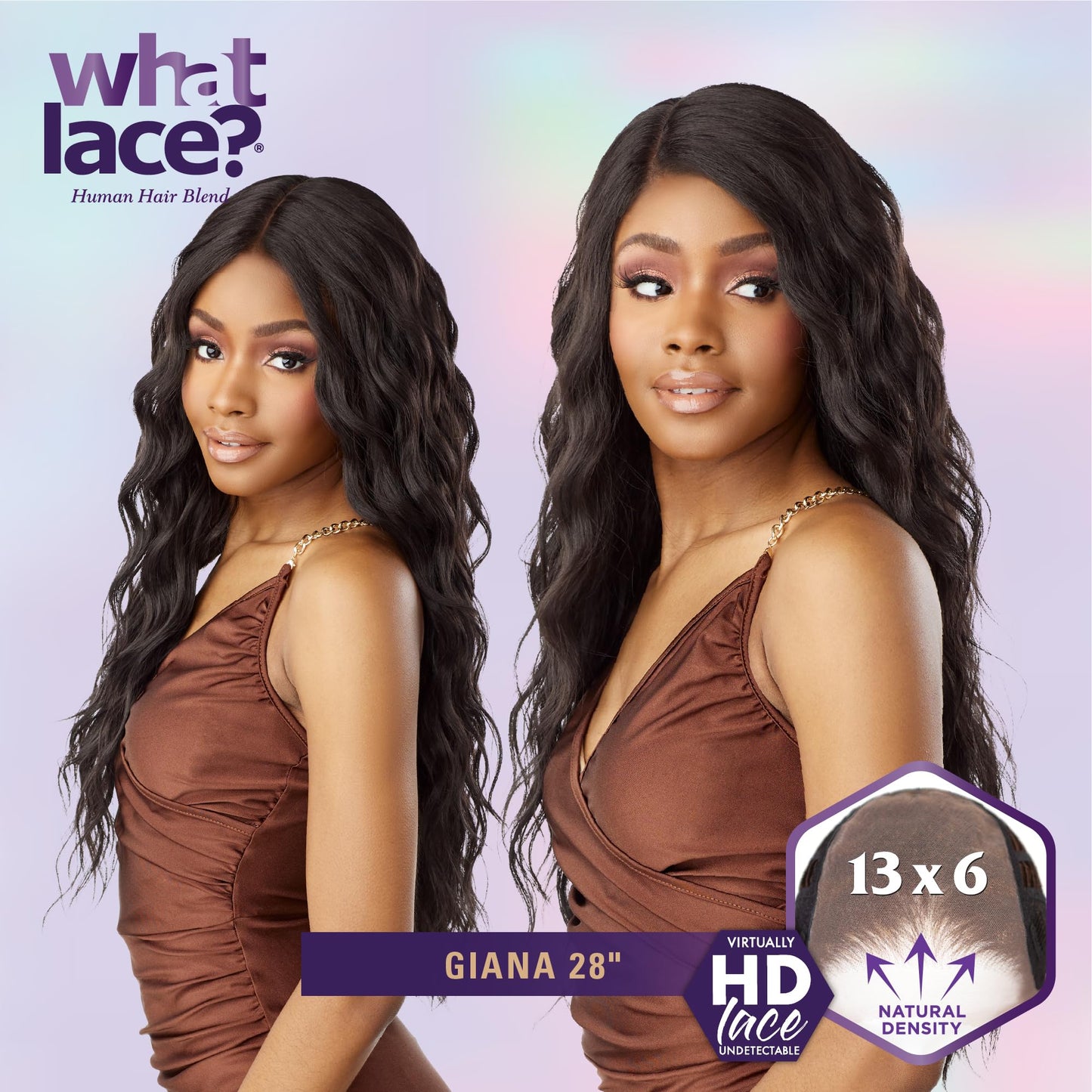 Sensationnel What Lace 13X6 Wigs - Giana 28 Inch Human Hair Blend Lacefrontal Glueless Synthetic With Natural Density Preplucked