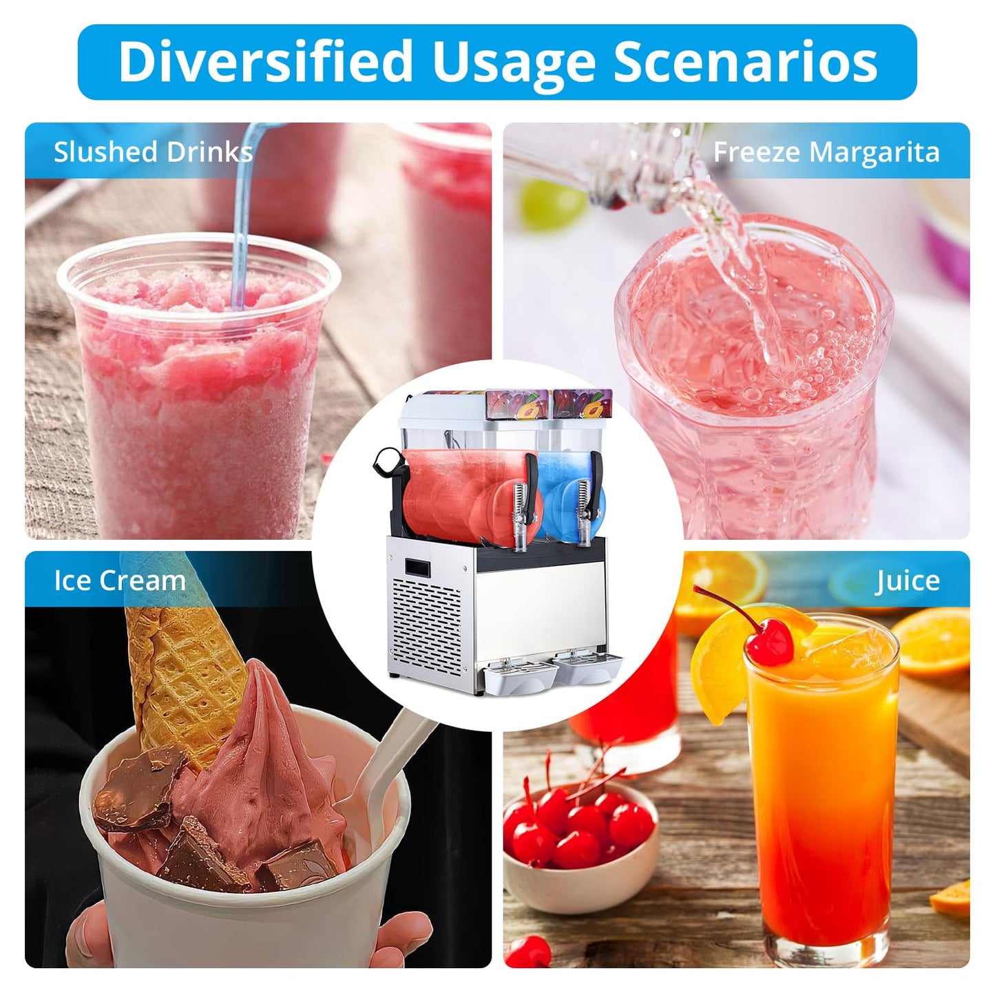 Commercial Slushie Machine - 15L*2 Dual Tank & Triple-Tank Available, Stainless Steel, Self-Cleaning & High-Speed Mixing, Perfect for Frozen Drinks, Margaritas, Coffee, Cocktails, Home, Bars,Black