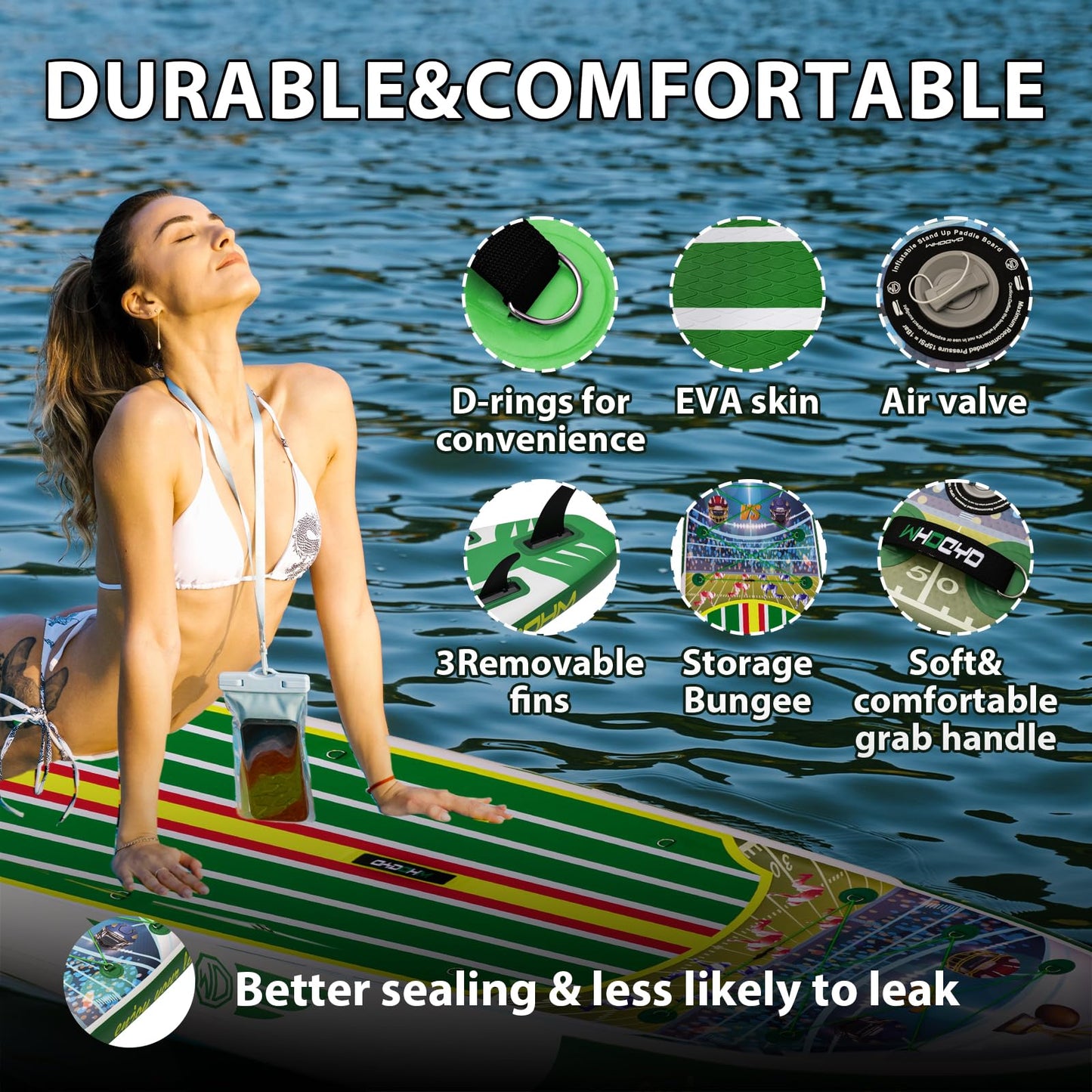 WHDCYD Inflatable Stand Up Paddle Board 11' × 33" × 6", Yoga Board with Durable SUP Accessories for Adults & Youth, Versatile Paddle Board