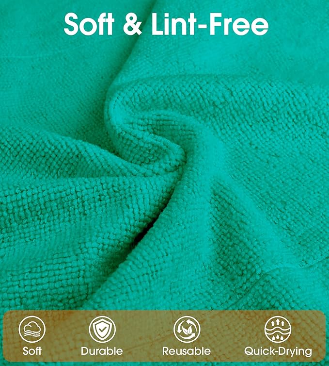Microfiber Cleaning Cloth Roll–100 Pack, Tear Away Microfiber Towels, Reusable, Washable, Scratch-Free, Kitchen Towels for Car, Home, Kitchen, Glass, Dishes (Malachite Green)
