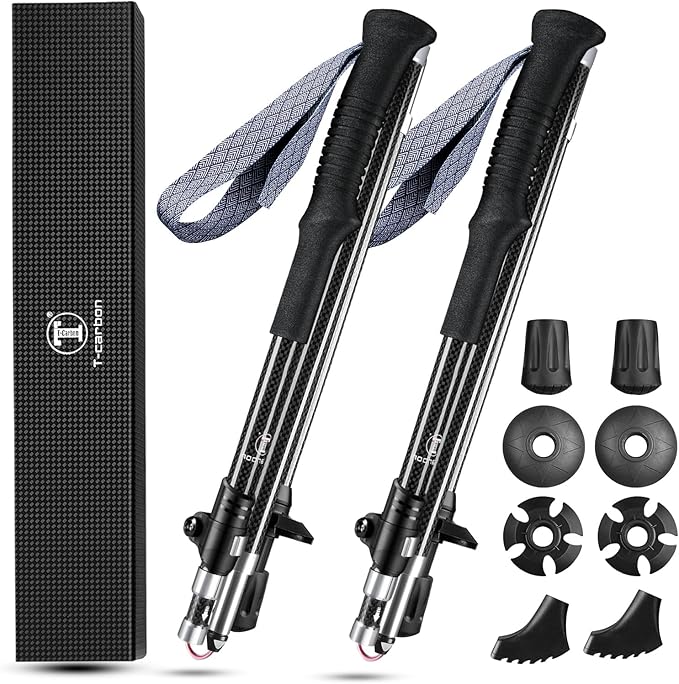 T-carbon Real Carbon Fiber Collapsible Hiking Poles,Lightweight Trekking Poles for Backpacking Foldable Hiking Poles (2 Po...