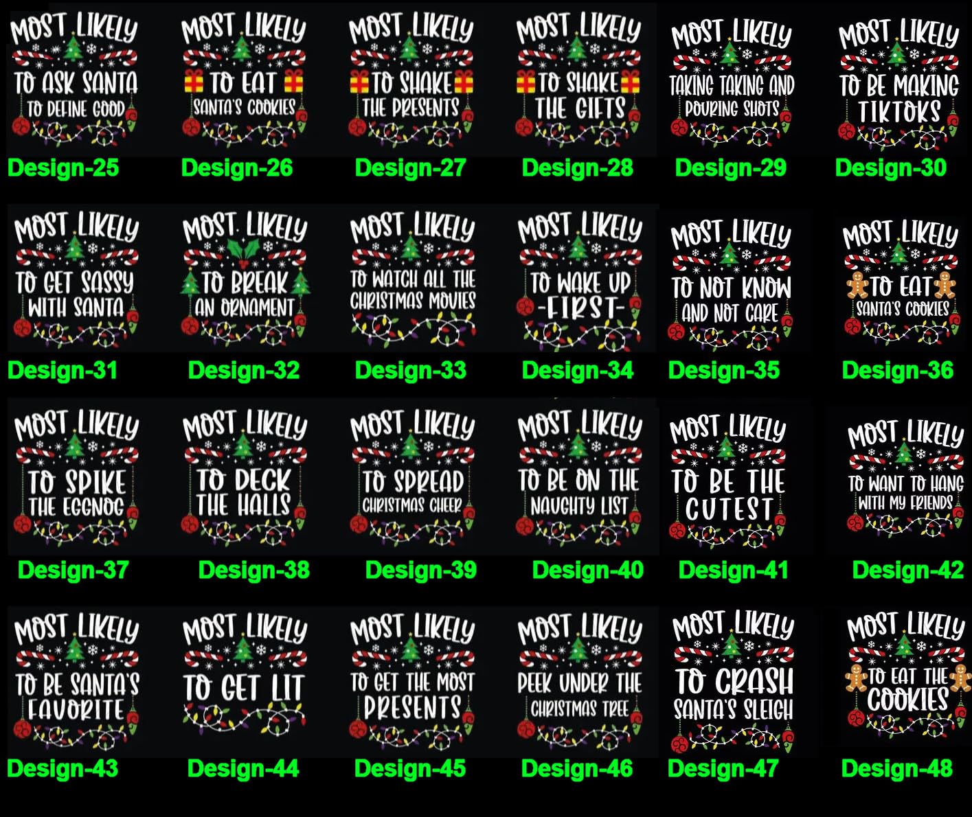 Most Likely To Christmas Shirts, More Than 50 Quotes Family Matching Christmas Tshirts, Custom Text Funny Christmas T-Shirts, Personalized Holiday Party Reunion Tees for Baby & Toddler & Youth and Adults