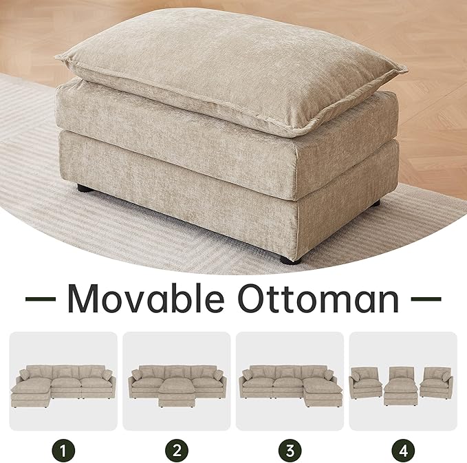 saows Modular Sectional Sofa, 112.2 Inch L Shaped Couch Set with Armrests, 3-Seater Comfy Cloud Couches for Living Room Apartment, Coffee