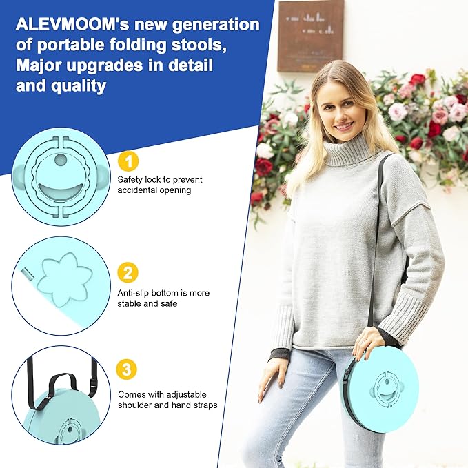 ALEVMOOM Upgraded 18.1" XL Collapsible Stool with Cushion, Portable Folding Stools for Adults Capacity 800lbs, Lightweight Telescoping Stool for Camping Travel Fishing Hiking
