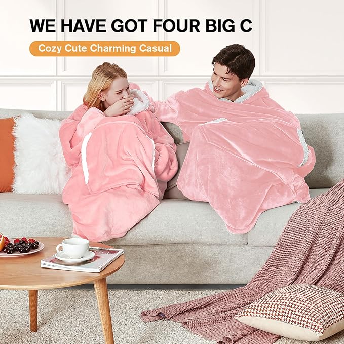 yescool Wearable Blanket Hoodie, Flannel Sherpa Fleece Blanket Sweatshirt for Adults Women Men,One Size Fits All