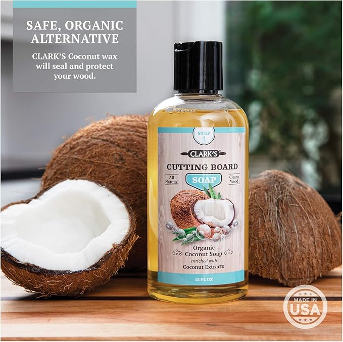 CLARK'S Cutting Board Refined Coconut Soap - Plant Based Food Safe Castile Soap For Countertops Butcher Blocks Bamboo And Utensils - Cleans And Restores Wood - Use Before Food Grade Mineral Oil