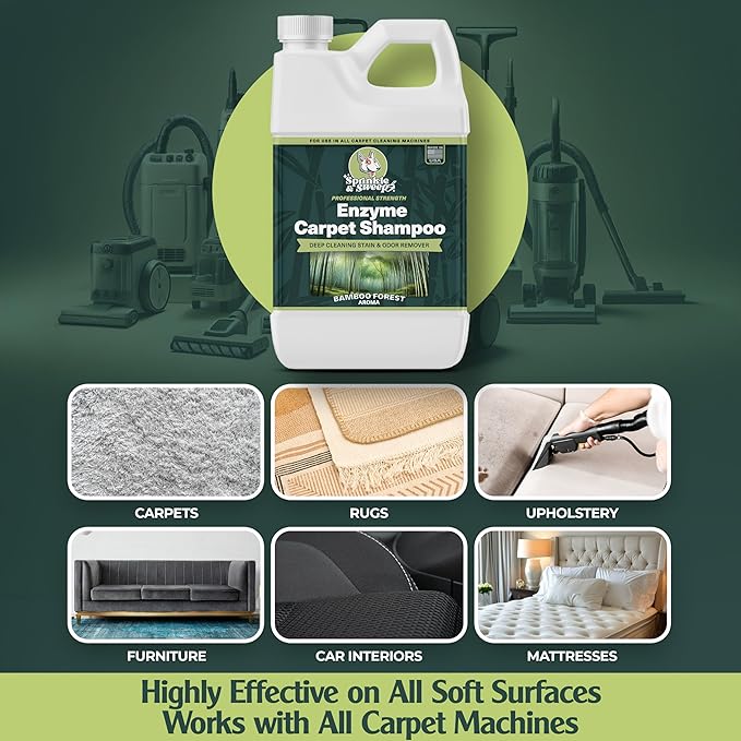 Sprinkle & Sweep Enzyme Carpet Cleaner - Enzyme Carpet Shampoo (32oz) - Carpet Cleaner Solution to Eliminate Tough Stains & Neutralize Odors - Removes Dog, Cat, All Pets Urine- Use with All Machines