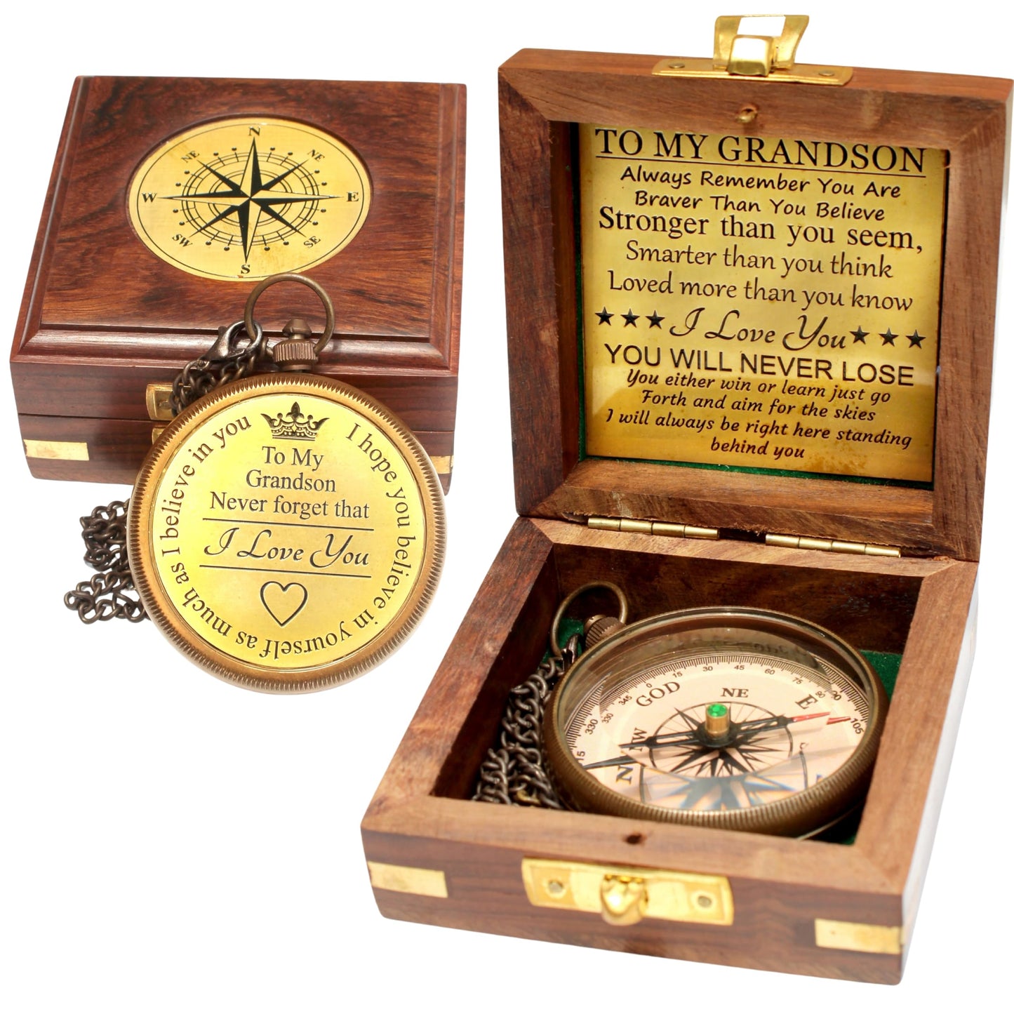 Gift for Grandson Engraved Compass Memory Present to My Grandson Gift idea by Grandpa Grandma for Teen Boys