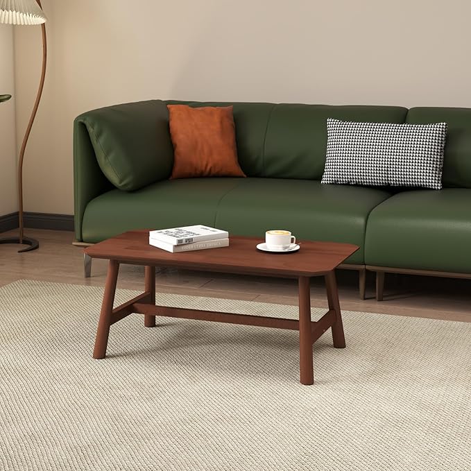 Ya-Home Farmhouse Wood Coffee Table 35.5” Side Table Mid Century Wooden Table for Living Room Reception Room, Walnut Finish
