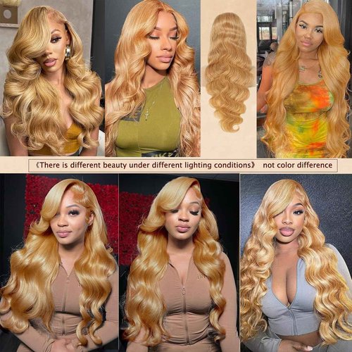Fugool Honey Blonde Lace Front Wig 13x6 HD Lace Front Wigs Human Hair Pre Plucked 27# Blonde Body Wave Lace Wig 180 Density Colored Glueless Frontal Wigs For Black Women Human Hair 13x6 22 Inch