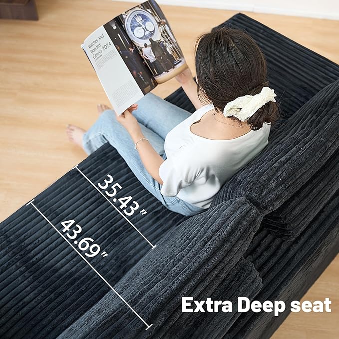 SEENYOO 135.5" Cloud Sectional Couch,Boneless Corduroy Sofa for Living Room,Oversized U Shaped Sofa with Chaise,Deep Seat,No Assembly Required,Modular Sectional Couches（Black）