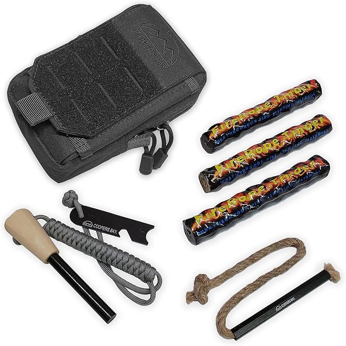 Coopers Bay Premium Ferro Rod Fire Starter Kit | Includes Large 1/2" Ferro Rod, Tinder, Custom Carry Pouch