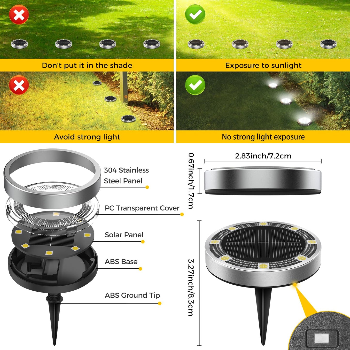 inkgear 20 Pack Solar Ground Lights Outdoor, 8 LED Mini Flat Solar Disk Lights, IP65 Waterproof Anti-Rust Disc Light, Landscape Lighting for Garden Pathway Yard Walkway Driveway Lawn,Cool White
