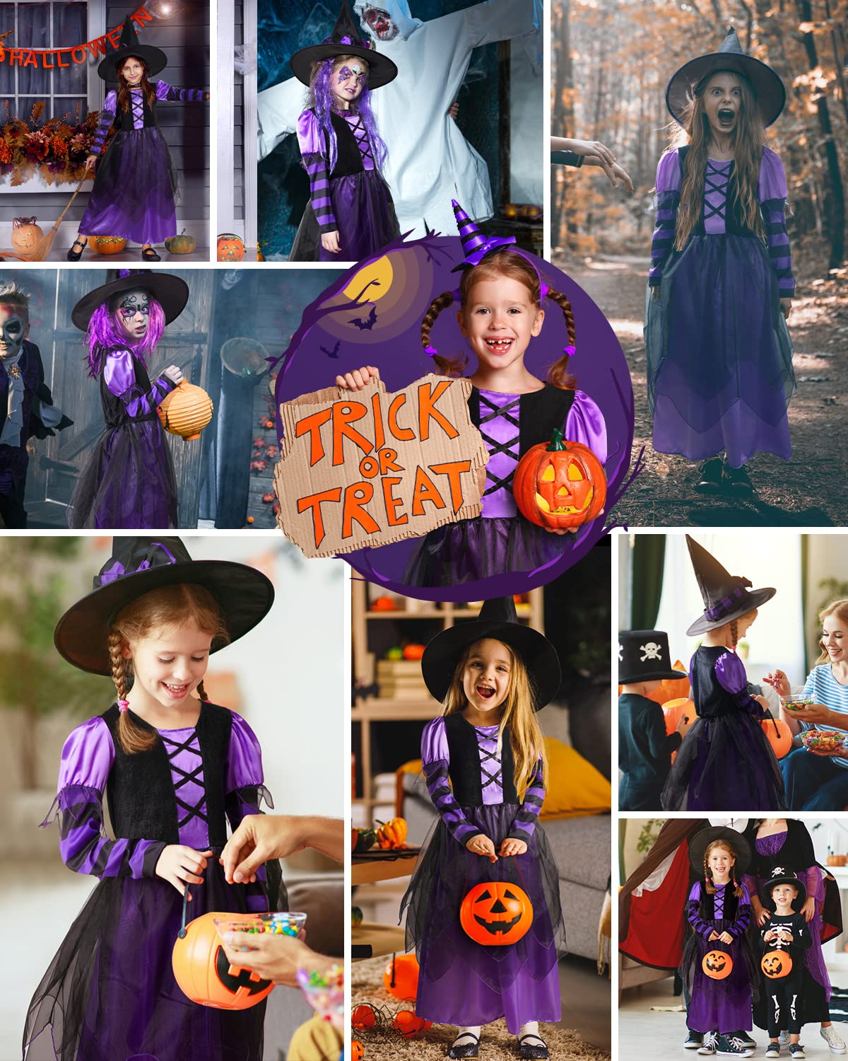 Narecte Halloween Witch Costume for Girls - Purple, Size S