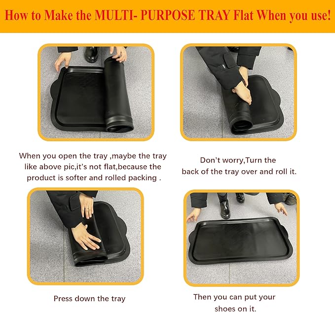 PetLike Boot Tray for Entryway, Pet Food Mat, Waterproof Rubber Shoe Mat for Indoor and Outdoor, Multi-Purpose Tray for Boots, Shoes, Pets, Garden (Black, 1PACK 29.5X16 INCH)