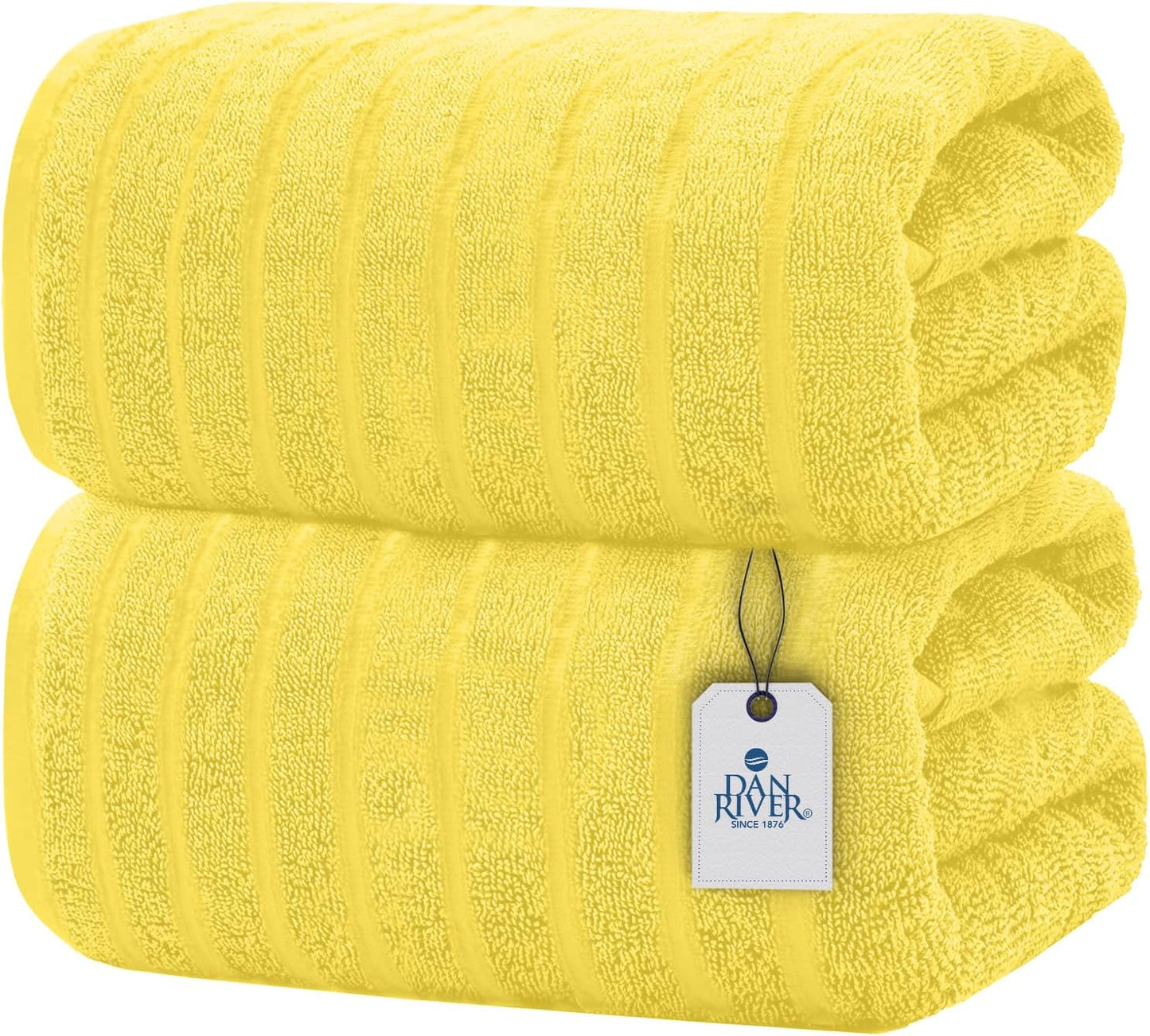 DAN RIVER Pack of 2 Bath Sheet 35x70 Inches, Ribbed Large Bath Towels Oversized for Adults, Soft and Absorbent Hotel Towels - Yellow