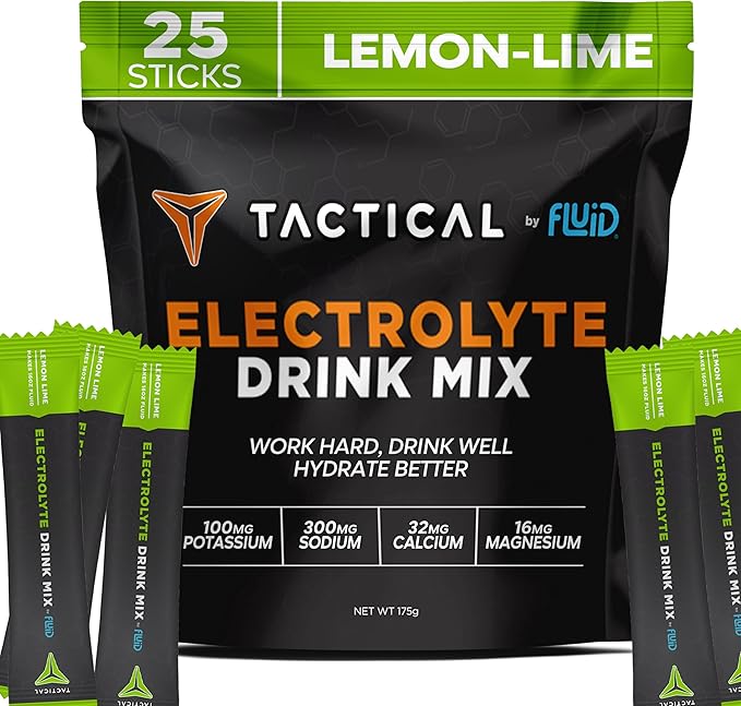 Fluid Tactical - 25 Count Electrolyte Powder | Lemon Lime | Travel Ready Drink Mix | Extreme Re-Hydration