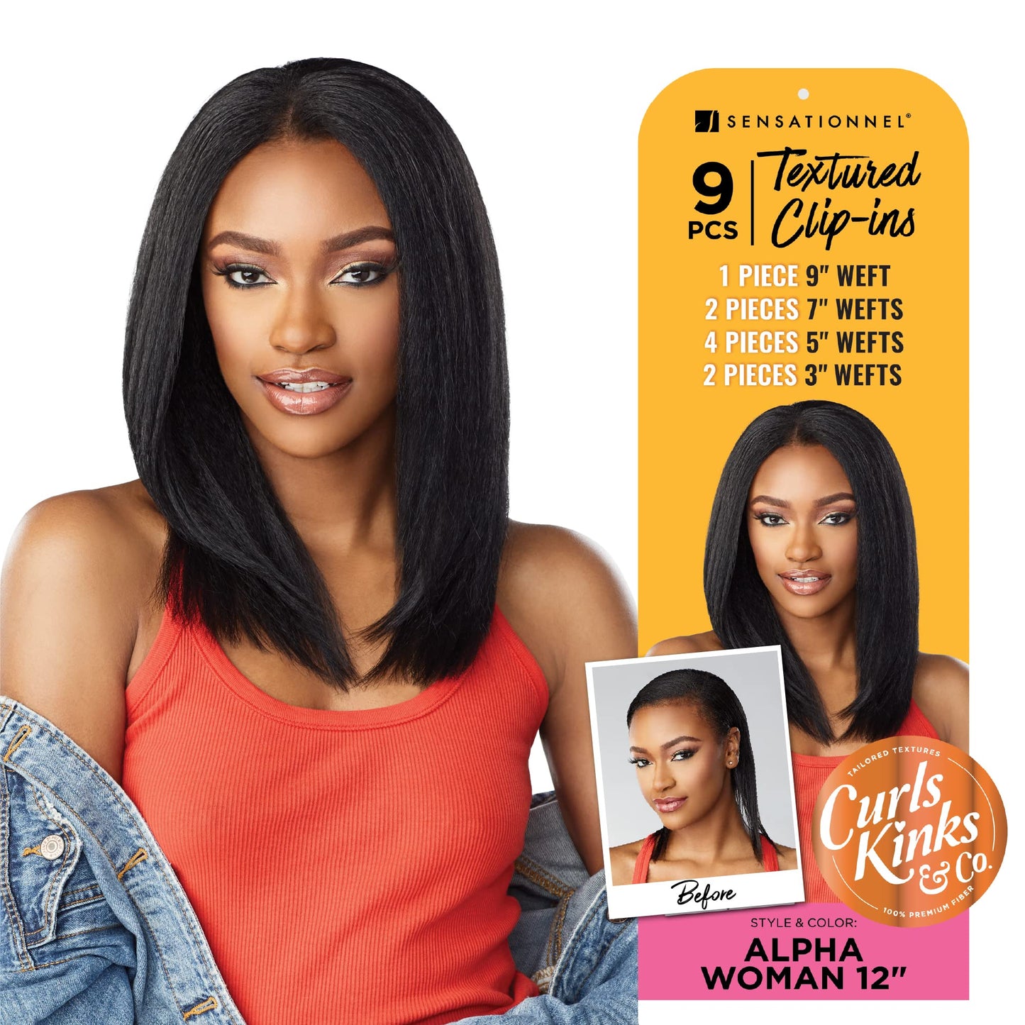 Sensationnel Curls Kinksandco Clip In - Alpha Woman 12 Inch 9 Piece Pack Easy to Use Clips for Natural 3C to 4C Hair (T2/30)