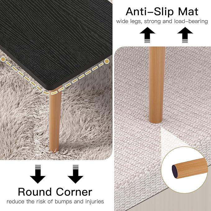 Small Coffee Table for Small Space, Low Table, Floor Table Desk for Sitting on The Floor, Storage Living Room Furniture, Tatami Tea Tables with Solid Wood Legs, Home Office, Farmhouse, Rectangle Black