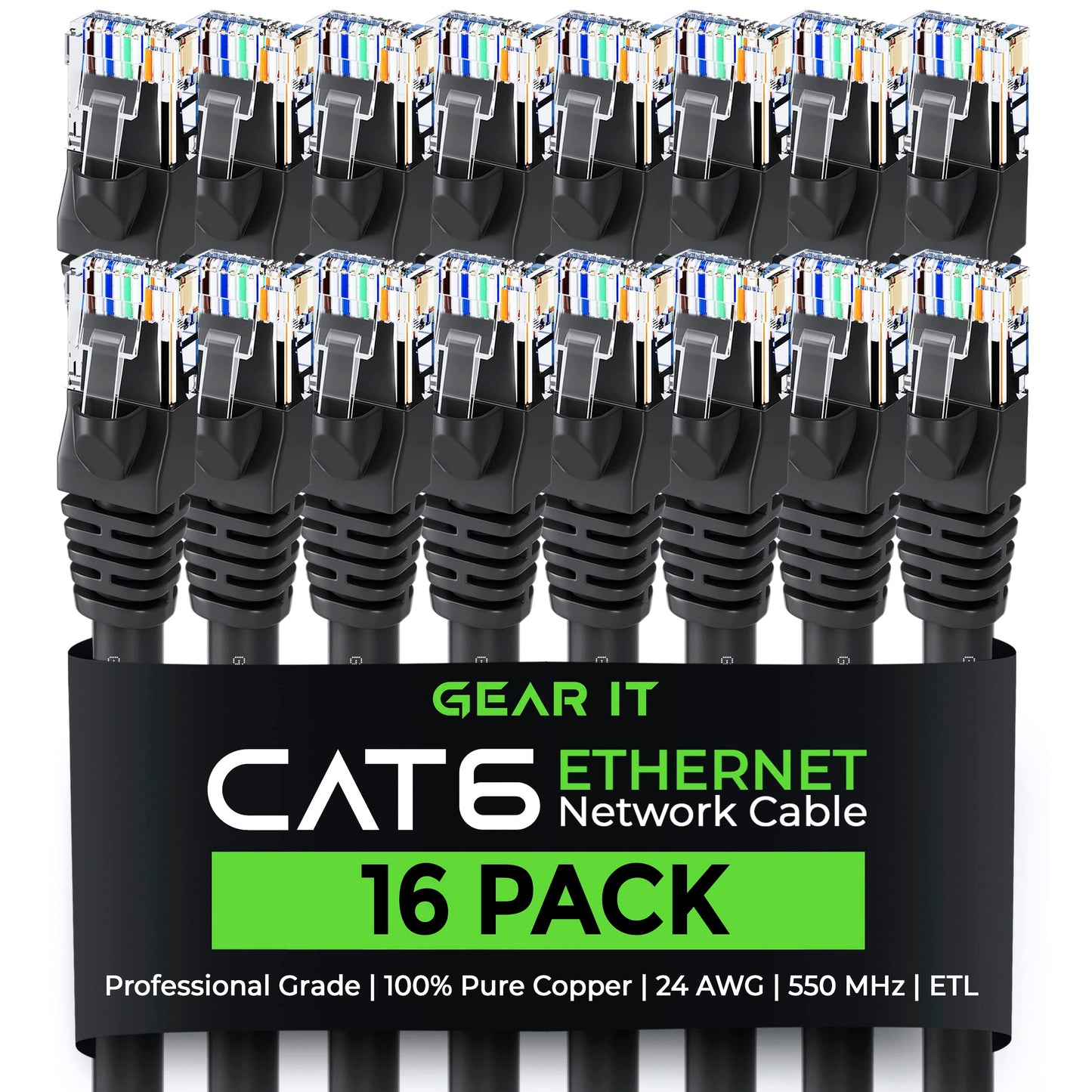 Gearit Cat 6 Ethernet Cable Pack - 16-Pack 1 Ft Cat6 Ethernet Patch Cables | Rj45 Network Patch Cable, 10 Gbps Snagless Gold-Pla
