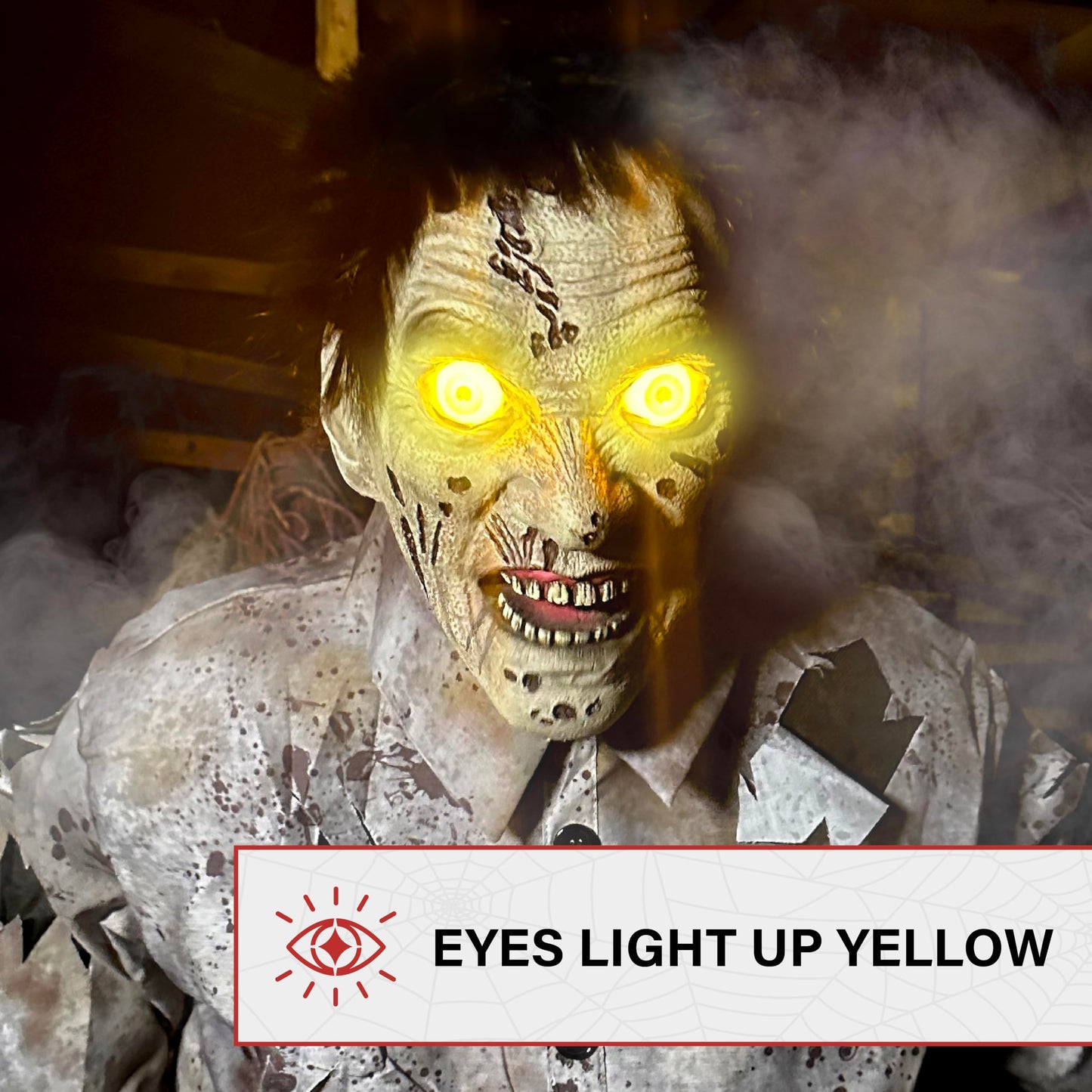 Haunted Hill Farm Motion-Activated 6-Ft. Tall Guard Zombie, Plug-in Scare Prop Animatronic with Spooky Sound Effects and Lights for Indoor or Covered Outdoor Creepy Halloween Decoration