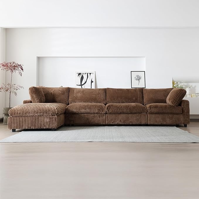 WJShome Cloud Modular Sectional Sofa,160" Oversized L Shaped Sofa Couch with Storage Ottoman,5 Seater Comfy Couch with Chaise Couches,Covers Washable&Replaceable (Brown)